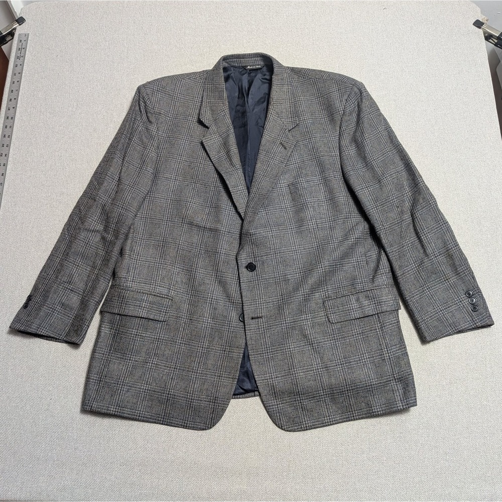 Vito Rufolo Men's 48R Wool Silk Sport Coat Jacket Italy Plaid Grey LANIFICIO